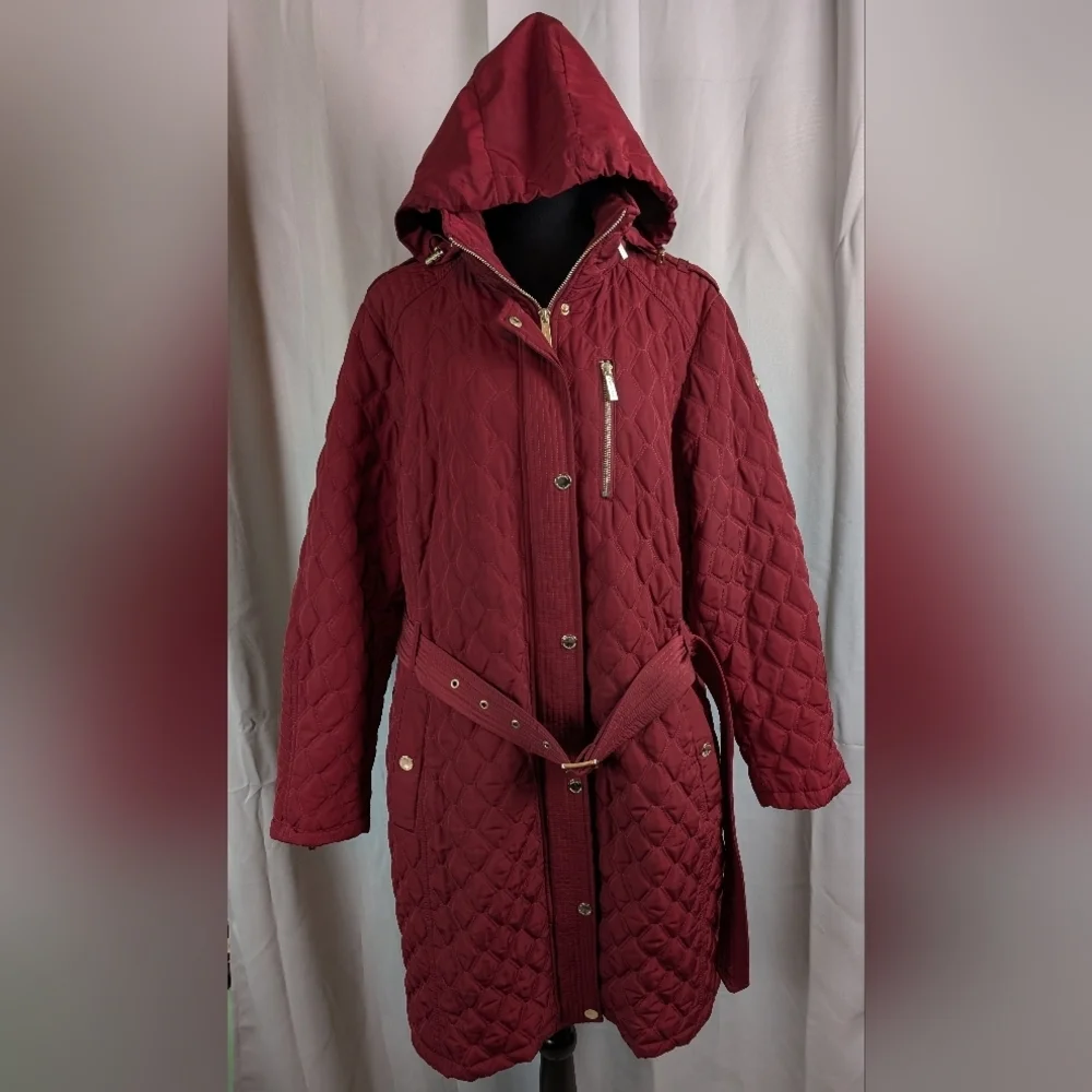 Michael Kors Maroon Puffer Jacket with Quilted Design‎
